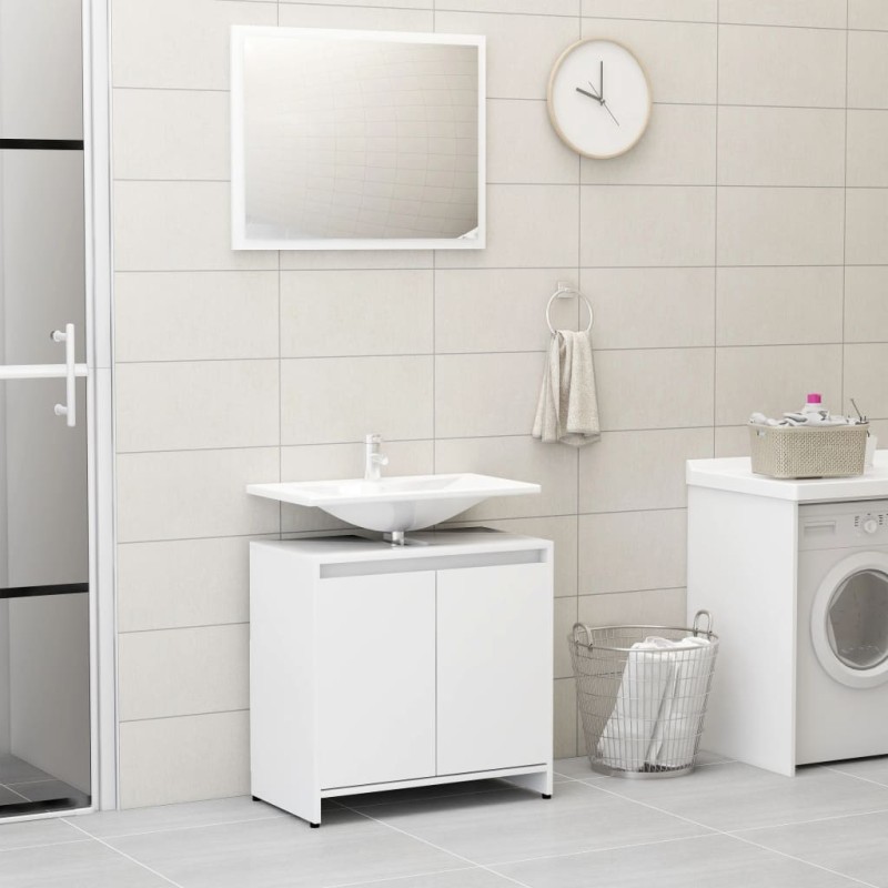   Set Mobili da Bagno Bianco in Legno Ingegnerizzato