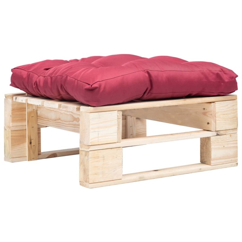 vidaXL Ottomana Pallet da Giardino con Cuscino Rosso in Legno Naturale