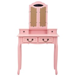   Tavolo da Trucco con Sgabello Rosa 80x69x141 cm Legno Paulownia