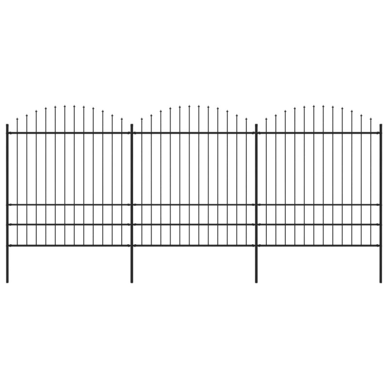 Recinzione Giardino Punta a Lancia (1,75-2)x5,1m Acciaio Nera