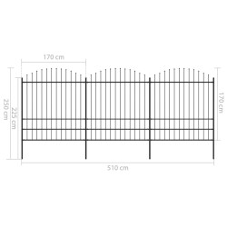 Recinzione Giardino Punta a Lancia (1,75-2)x5,1m Acciaio Nera