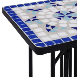   Tavolino di Servizio con Mosaico Blu e Bianco in Ceramica