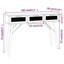   Tavolo Consolle Bianco 105x30x75 Massello Pino Rattan Naturale