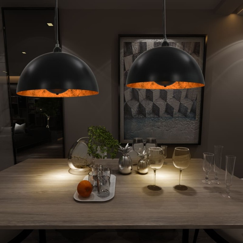   Lampadari 2 pz Nero e Oro Semi-Sferici 40 cm E27