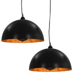   Lampadari 2 pz Nero e Oro Semi-Sferici 40 cm E27