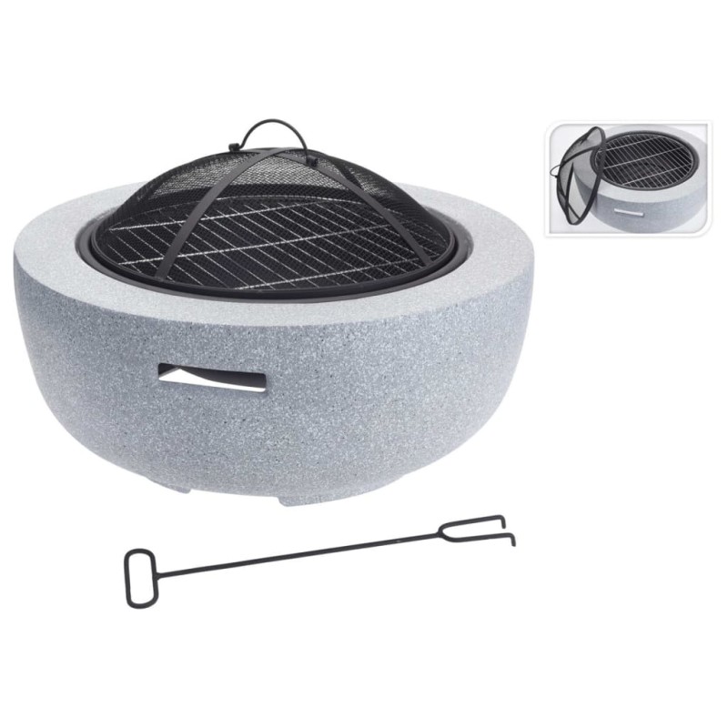 ProGarden Braciere con Griglia Barbecue Rotondo Grigio Chiaro 60x25 cm