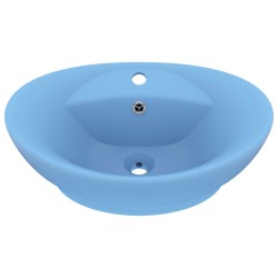 vidaXL Lavabo con Troppopieno Ovale Azzurro Opaco 58,5x39 cm Ceramica