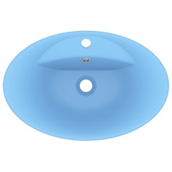 vidaXL Lavabo con Troppopieno Ovale Azzurro Opaco 58,5x39 cm Ceramica