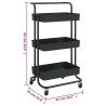 vidaXL Carrello da Cucina 3 Ripiani Nero 42x35x85 cm Ferro e ABS