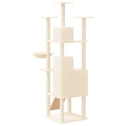 vidaXL Albero per Gatti con Tiragraffi in Sisal Crema 175 cm