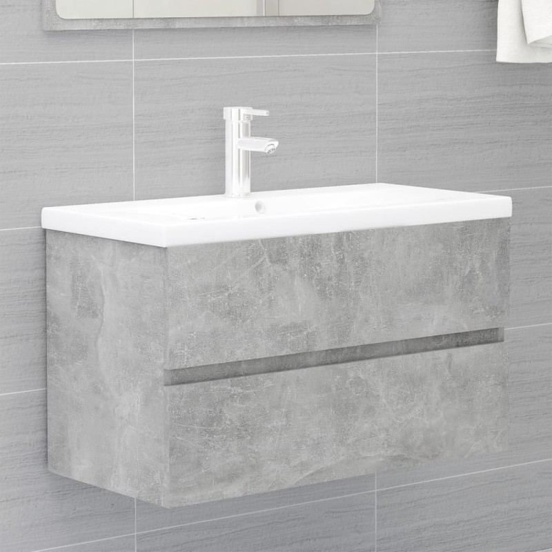 vidaXL Mobile Bagno con Lavabo Integrato Grigio Cemento in Truciolato