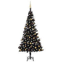 vidaXL Set Albero Natale Artificiale con LED Palline Nero 150 cm PVC