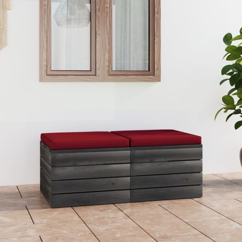 vidaXL Pouf da Giardino su Pallet 2 pz con Cuscini in Massello di Pino