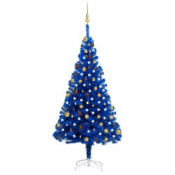 vidaXL Set Albero Natale Artificiale con LED e Palline Blu 180 cm PVC