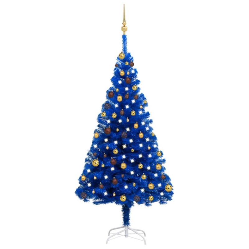 vidaXL Set Albero Natale Artificiale con LED e Palline Blu 180 cm PVC