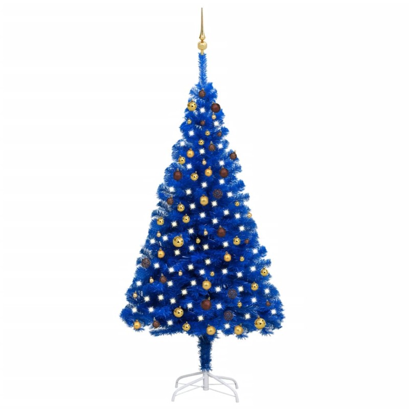 vidaXL Set Albero Natale Artificiale con LED e Palline Blu 210 cm PVC