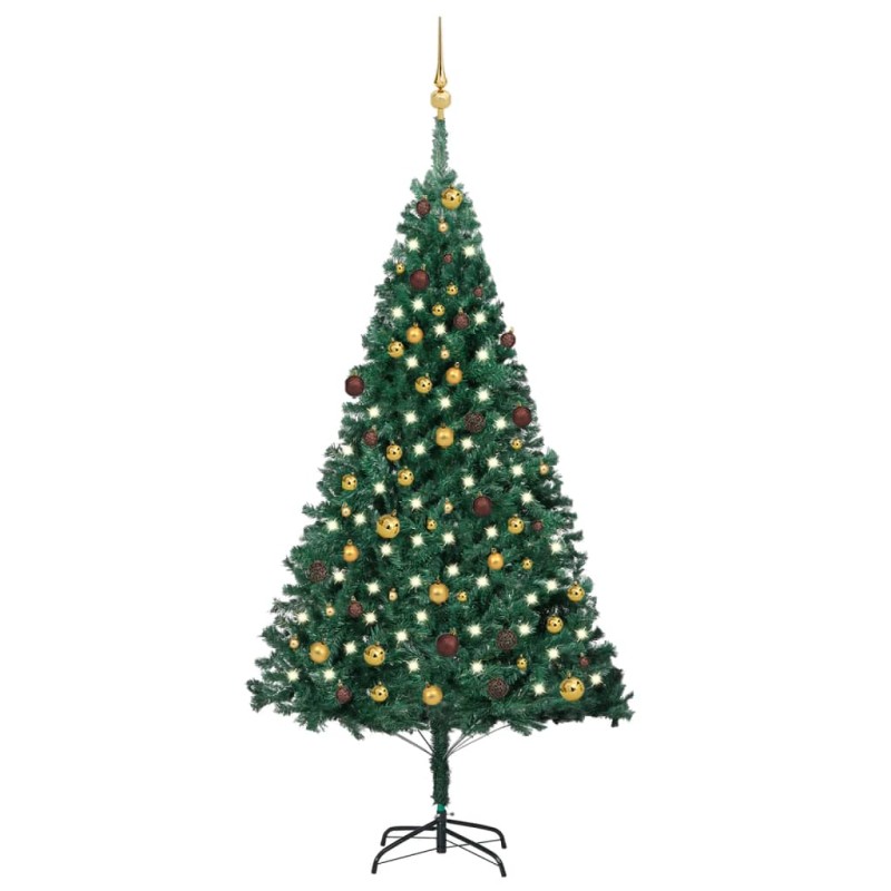 vidaXL Set Albero Natale Artificiale LED e Palline Verde 210 cm PVC