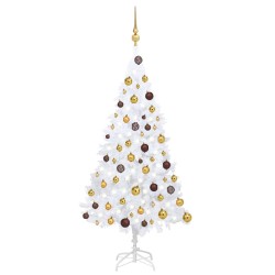 vidaXL Set Albero Natale Artificiale con LED Palline Bianco 120cm PVC