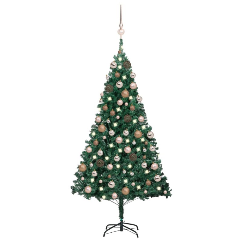 vidaXL Set Albero Natale Artificiale con LED Palline Verde 120 cm PVC