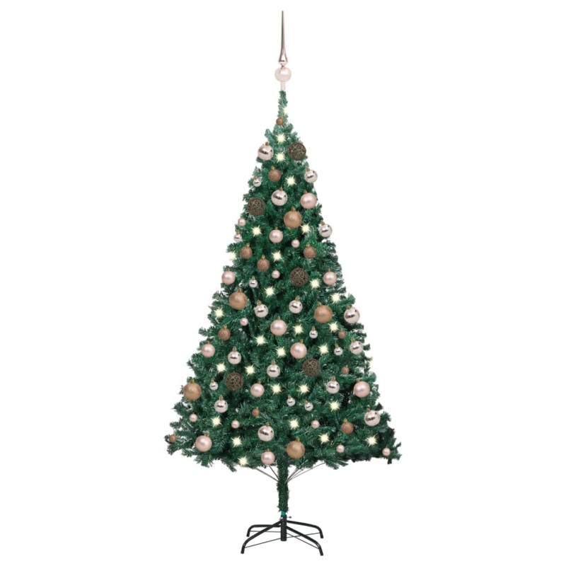 vidaXL Set Albero Natale Artificiale con LED e Palline Verde 180cm PVC 