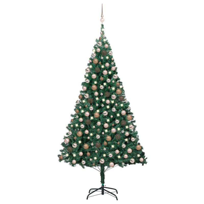 vidaXL Set Albero Natale Artificiale LED e Palline Verde 210 cm PVC 