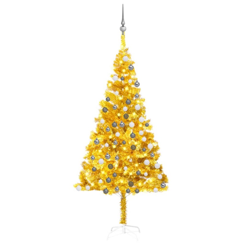 vidaXL Set Albero Natale Artificiale con LED e Palline Oro 180 cm PET 