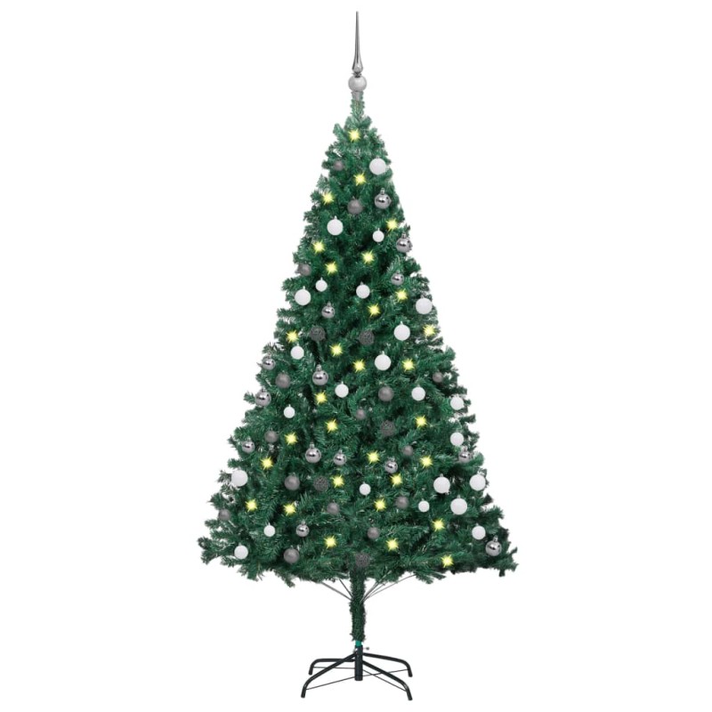 vidaXL Set Albero Natale Artificiale con LED e Palline Verde 180cm PVC 