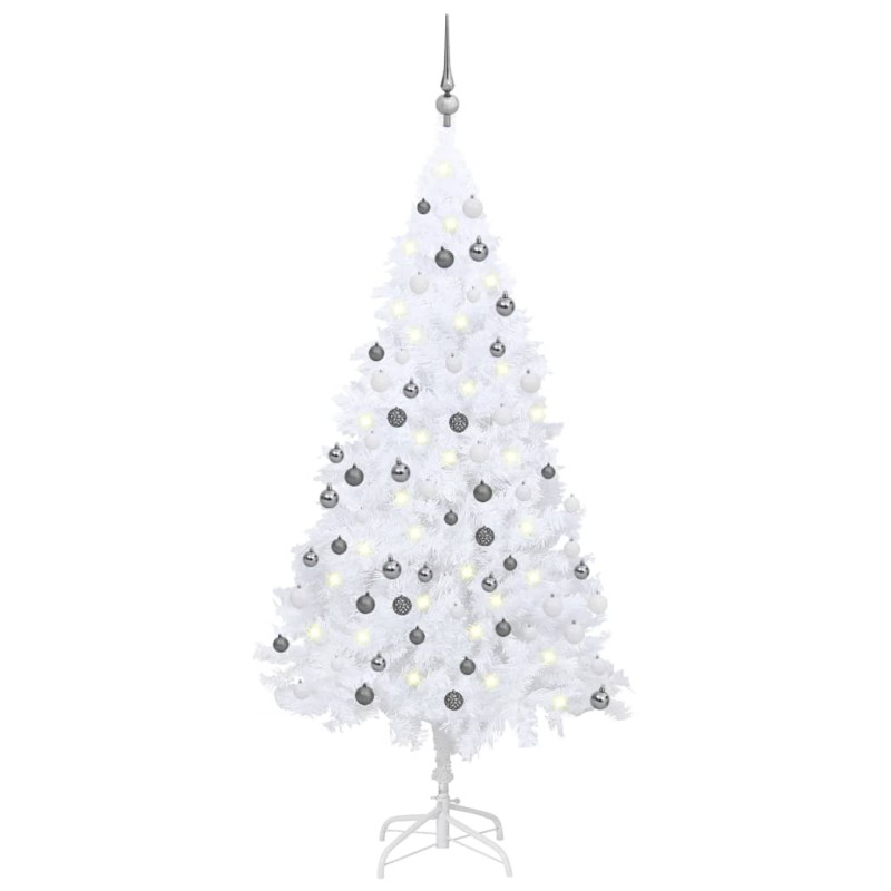 vidaXL Set Albero Natale Artificiale con LED Palline Bianco 120 cm PVC 