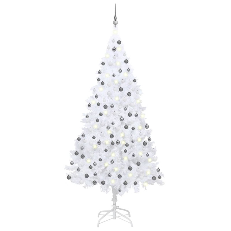 vidaXL Albero Natale Artificiale con LED e Palline Bianco 210 cm PVC