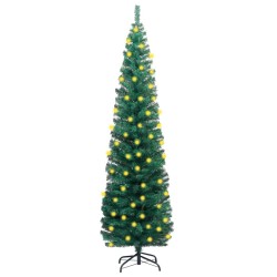 vidaXL Albero di Natale Sottile con Luci LED Supporto Verde 240 cm PVC