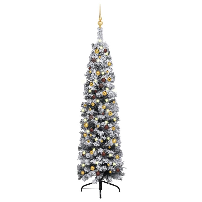 vidaXL Set Albero Natale Artificiale Sottile LED e Palline Verde 180cm