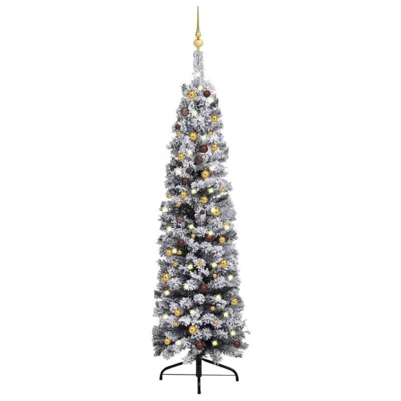 vidaXL Set Albero di Natale Sottile con Luci LED e Palline Verde 210cm