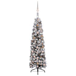 vidaXL Set Albero Natale Artificiale Sottile LED e Palline Verde 150cm