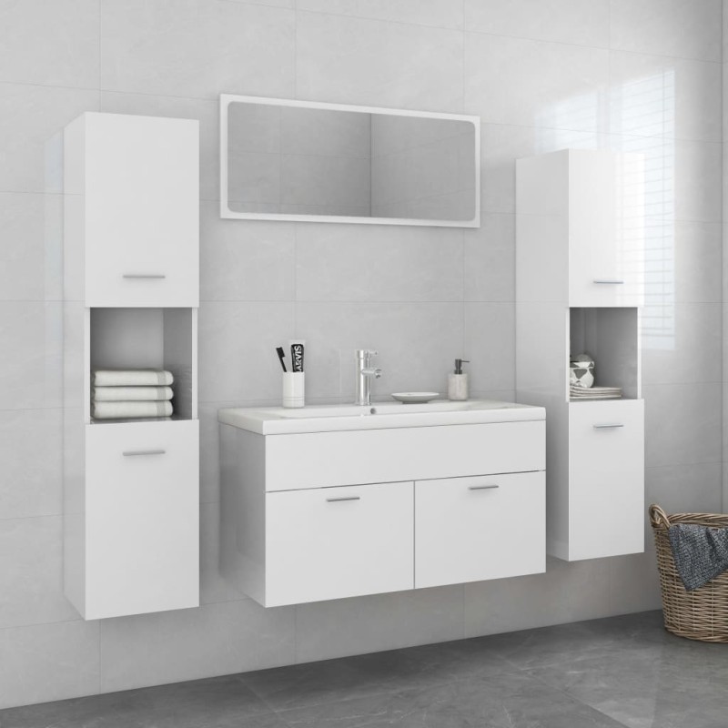 vidaXL Set Mobili da Bagno Bianco Lucido in Truciolato