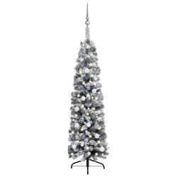 vidaXL Set Albero Natale Artificiale Sottile LED e Palline Verde 150cm