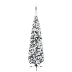 vidaXL Set Albero Natale Artificiale Sottile LED e Palline Verde 240cm