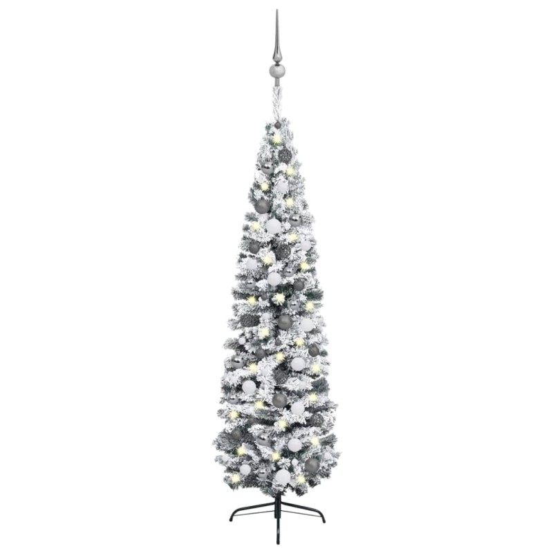 vidaXL Set Albero Natale Artificiale Sottile LED e Palline Verde 240cm