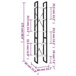 vidaXL Libreria a 5 Ripiani Nera 40x30x175 cm in Legno ingegnerizzato