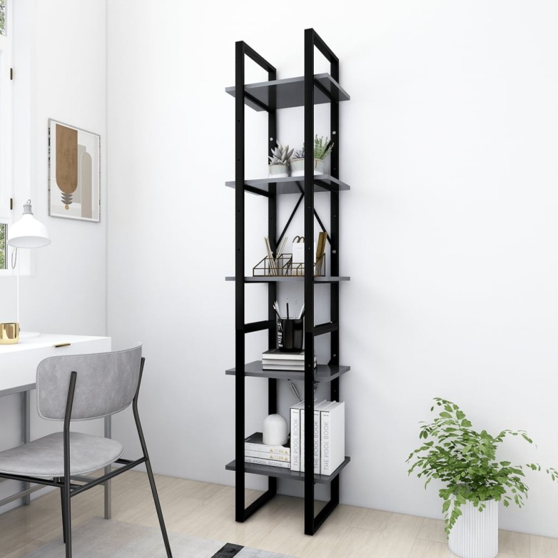 vidaXL Libreria a 5 Ripiani Grigia 40x30x175 cm in Legno ingegnerizzato