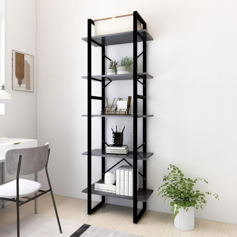 vidaXL Libreria a 5 Ripiani Grigia 60x30x175 cm in Legno ingegnerizzato