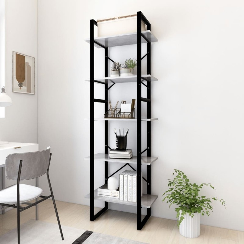 vidaXL Libreria a 5 Ripiani Grigio Cemento 60x30x175 cm in Multistrato