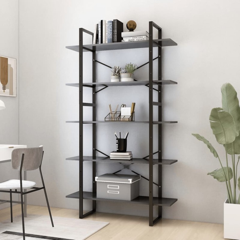 vidaXL Libreria a 5 Ripiani Grigia 100x30x175 cm in Legno ingegnerizzato