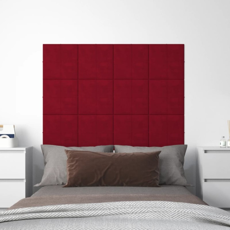 Pannelli Murali 12 pz Rosso Vino 60x15 cm Velluto 1,08 m²