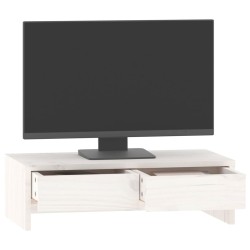 Supporto per Monitor Bianco 50x27x15 cm Legno Massello di Pino