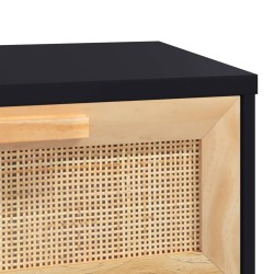    Tavolo Consolle Nero 80x30x75cm Massello Pino e Rattan Naturale