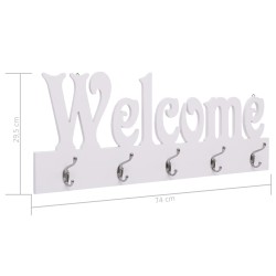 vidaXL Appendiabiti a Muro WELCOME Bianco 74x29,5 cm