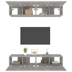 vidaXL Mobili TV 4 pz Grigio Cemento 80x30x30 cm in Legno ingegnerizzato