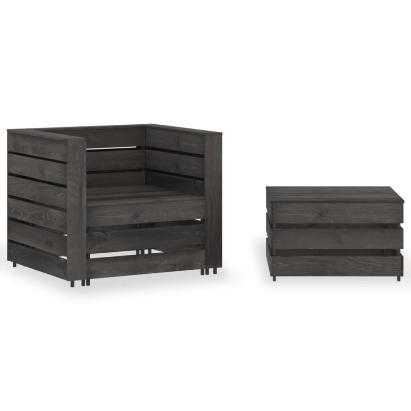 vidaXL Set Divani da Giardino su Pallet 2 pz in Pino Impregnato Grigio