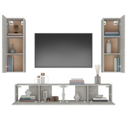 vidaXL Set di Mobili Porta TV 4 pz Grigio Cemento in Legno ingegnerizzato