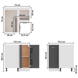 Armadio Angolare Grigio Lucido 75,5x75,5x80,5 cm in Truciolato